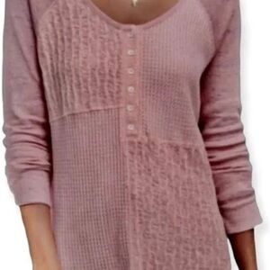 Anthropologie Saturday Sunday pink knit waffle long sleeve top